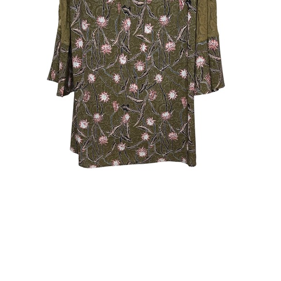 Entro Women's Top Floral Sheer Lace Cold Shoulder Flare Sleeves Green/Pink Small - Picture 4 of 12